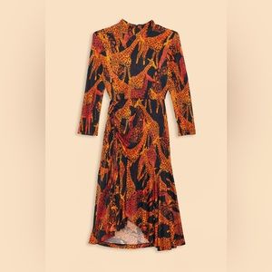 FARM RIO GIRAFFES BLACK SLIT MIDI DRESS Large